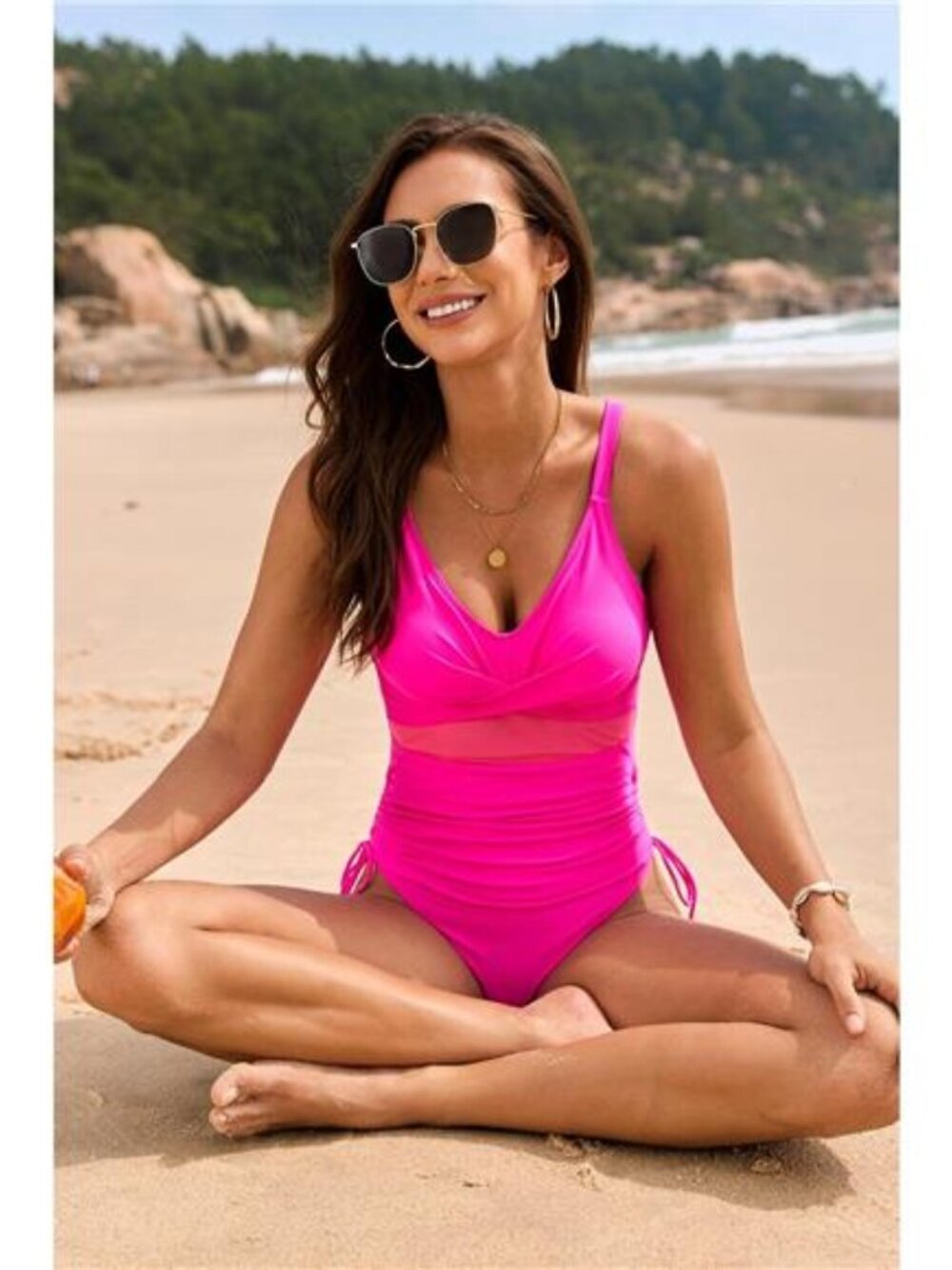 Drawstring Ruched V-Neck One-Piece Swimwear - Picture 11 of 15